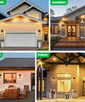 Two Pack Motion Sensor Wall Lights Dusk To Dawn Outdoor Wall Mount Oil Rubbed Bronze Front Porch Light LED Exterior Lantern Fixtures Wall Sconce With Low Idle Brightness And Full Brightness After Motion installed on garage, doorway, patio, and porch.
