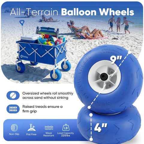 Heavy Duty Beach Wagon With 9 Inch Sand Proof Wheels, 600 Pound Capacity And 200 Liter Oversized Foldable Cart on beach