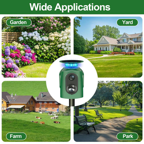 Solar Ultrasonic Animal Repeller With 360 Degree Detection And Motion Sensor IP65 Waterproof Outdoor Yard Guard To Keep Critters At Bay From Your Garden And Lawn. for garden, yard, farm and park
