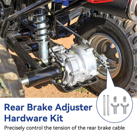 Rear Hand Brake Cable Kit for ATV Fits TRX350 Rancher 350 400 420 Foreman 400 500 Rubicon 500 Parking Brake Cable With Rear Brake Adjuster Hardware Kit Ride Ready shown on ATV suspension system