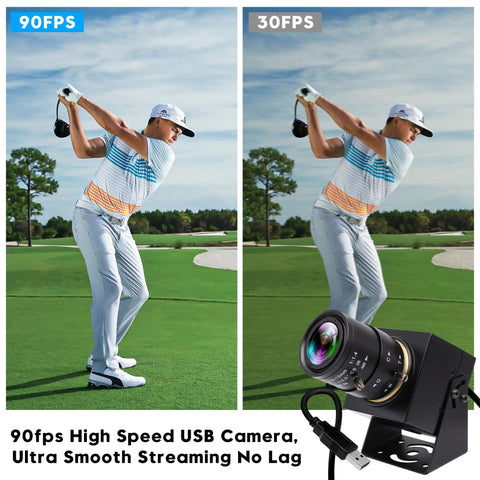 High Speed USB Camera With Global Shutter 90fps 2MP 1920x1200 For Crisp Fast Action, golf swing analysis comparison