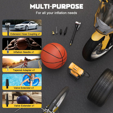 Cordless 160 PSI Tire Inflator Air Compressor With Digital Pressure Gauge Battery Powered Portable Electric Pump and accessories including adapters and needle