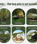 17x10 Ft Heavy Duty Camping Tarp Rain Fly With PU6000mm Waterproof Coating in various outdoor settings.