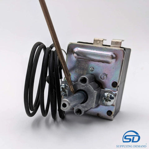 Gas Range Oven Thermostat Replacement For WB20K10023 And WB20K8, model specific fit, shown with coil and connectors, black and metallic