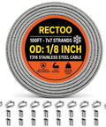 Beefy 100 Foot One Eighth Inch T316 Stainless Steel Wire Cable With Cutter 7x7 Aircraft Grade Rope for Deck Railing