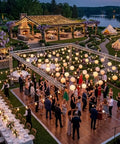 White Outdoor String Lights 50ft With 53 Glass Bulbs Waterproof Patio Lights for elegant wedding reception at dusk