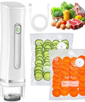 All In One Food Vacuum Sealer Kit With 30 Reusable Bags In Small Medium And Large, USB C Handheld Sealer, sliced vegetables sealed