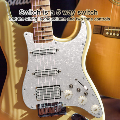 SSH Coil Split Pickguard With Two Mini Humbuckers And One Four Coil Bridge Pickup High Output Loaded Prewired Scratchplate In Pearl White