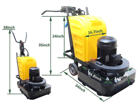 Electric Concrete Floor Grinder Polishing Machine With Dry And Wet Type Sander Buffer 25 Inch Working Width 12 Discs Can Be Installed
