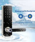 5 In 1 Smart Lock With Fingerprint Sensor Keyless Entry WiFi Connectivity And App Control waterproof feature display.