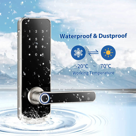5 In 1 Smart Lock With Fingerprint Sensor Keyless Entry WiFi Connectivity And App Control waterproof feature display.