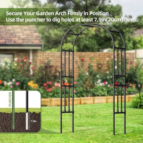 Go-To 6.9x7.9 Ft Square Tube Garden Arbor Trellis With Twisted Metal Design in outdoor lawn setup.