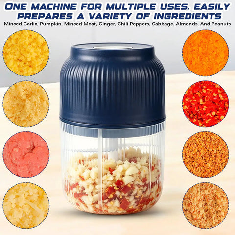 Portable Cordless Electric Garlic Chopper And Vegetable Dicer With 400ml Capacity For Onions Ginger Peppers, mincing various ingredients.