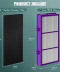 Performance Plus Replacement Filter Kit For Holmes Air Purifier HAPF300AP U4 Includes carbon and HEPA filters shown with dimensions