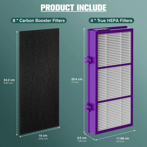 Performance Plus Replacement Filter Kit For Holmes Air Purifier HAPF300AP U4 Includes carbon and HEPA filters shown with dimensions