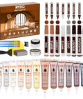 Hella Effective 41 Piece Wood Furniture Repair Kit And Laminate Floor Scratch Fix Set Featuring Premium Touch Up Markers Plus Wood Filler For Quick Crack And Hole Restoration, various wood fillers and markers arranged neatly.