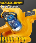 Close-up of 20V Max Battery Powered Cordless Leaf Blower And Vacuum Combo With Brushless Motor highlighting RPM capacity