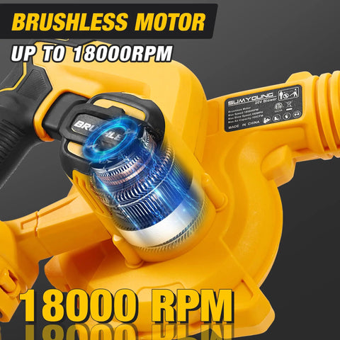 Close-up of 20V Max Battery Powered Cordless Leaf Blower And Vacuum Combo With Brushless Motor highlighting RPM capacity