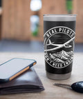 Sailplane Pilot Club Insulated Stainless Steel Tumbler for Glider Fans on desk with phone, wallet, and keys.