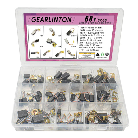 Electric Motor Carbon Brushes Set Of 60 Pcs In 10 Sizes For Power Tools Repair And Maintenance Fits Angle Grinders Electric Hammer Drills Circular Saws Pro Grade Graphite Copper Low Noise And Reduced Sparking in plastic organizing case