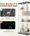 Five Shelf Glass Display Cabinet With Locking Door And Remote LED Lights 4mm Tempered Glass Floor To Ceiling Bookcase Black