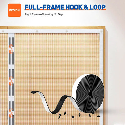 Magnetic Screen Door Fits 72 By 80 Inches Openings With 74 By 81 Inches Screen Easy Install showing hook and loop design.