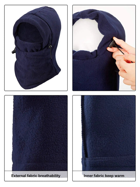 Detailed view of navy 4 Pack Balaclava Ski Masks Windproof Fleece Adjustable Winter Face Cover For Men And Women Soft Thermal Mask Set