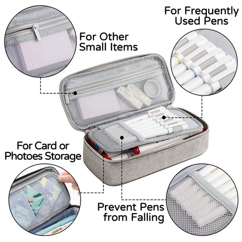 Open Go To Large Capacity Canvas Pencil Case With Zipper For Women And Men Big Storage Pencil Pouch showcasing compartments and mesh pockets.