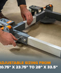Adjusting heavy duty mobile base for power tools in workshop