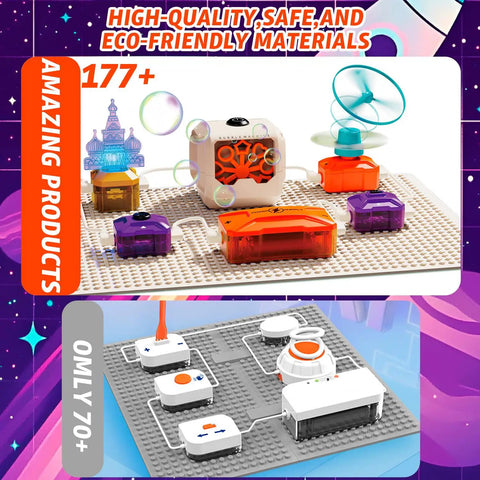 Awesome Hands On Science Kit For Kids With 177 Plus Projects Circuit Exploration Set showing colorful circuit parts on grid.
