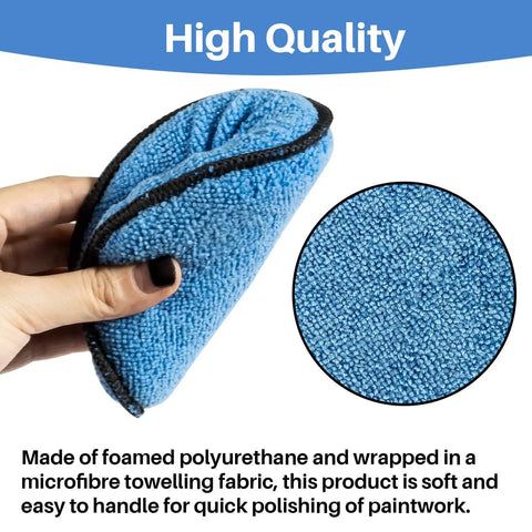 12 Pack Microfiber Wax Applicator Pads 4.72 Inch For Auto Detailing, blue microfiber pad shown held by hand