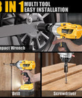 Rugged Cordless Impact Wrench Churning Out 1000 Ft Lbs Of Badass Torque, Fits Seamlessly With DeWalt 20V Batteries in use.