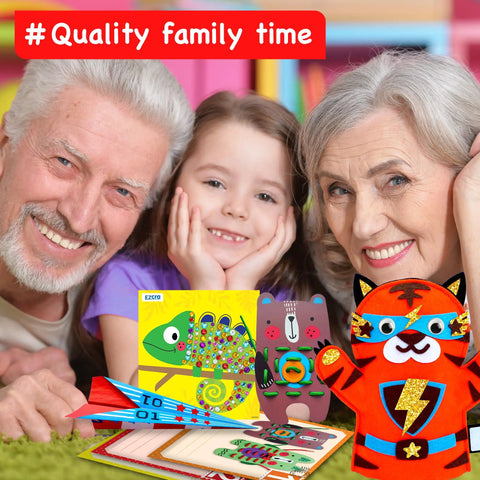 All In One Arts And Crafts Kit For Kids Aged 4 To 8, 21 Kid Friendly Projects Like Felt Masks, 3D Puzzles, Paper Airplanes, Gem Art, Scratch Art And More, Pre Cut Materials And Simple Hands On Step By Step Guides; family craft projects