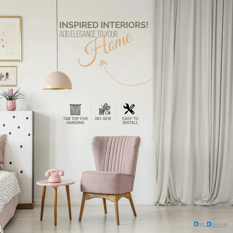 Stylish living room with pink chair, table, and curtain, showcasing interior elegance and easy installation features.