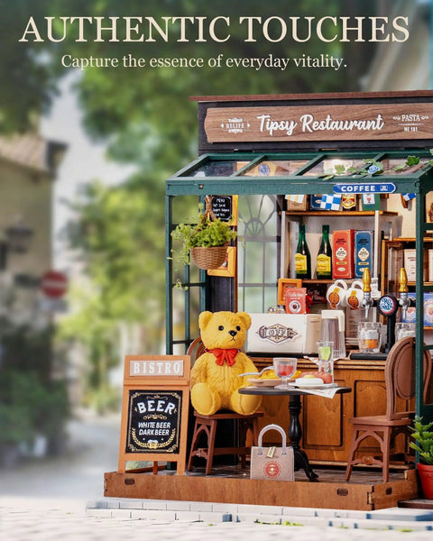 One Eighteen Scale Coffee Bar Dollhouse Kit With Led Lights Diorama Miniature House Building Kit For Adults Tipsy Restaurant Scene