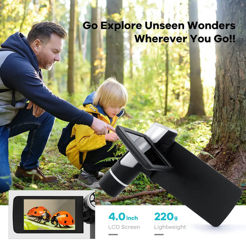 Pocket Sized 4 Inch Screen Digital Microscope 200x Zoom With 8 LED Lights For 1080P Photo And Video USB Microscope Camera For Adults And Kids Ages 8 To 12 Lightweight Handheld Kit With 32GB Memory in forest use