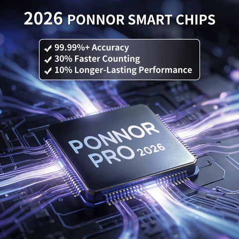 Close-up of 2026 Ponnor Pro smart chip on circuit board highlighting enhanced performance and accuracy features.