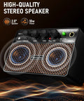 Compact 10W Guitar Amp With Clean And Drive Channel USB C Rechargeable Wireless Portable Practice Amp For Home And Travel Three Point Five Millimeter Headphone And Aux Jack Rich Analog Tone For Indoor Jams showing front view, controls, and design