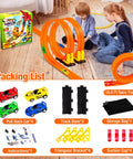 Children playing with Flexible Roll Up Race Track for Kids Outdoor Toys Portable DIY Race Car Track Lets 1 64th Diecast Cars Race Anywhere
