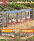 Expandable chicken coop system for 4 to 12 chickens, with metal mesh run, asphalt roof, and lockable doors in a garden setting.