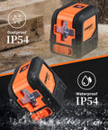 Self Leveling Laser Level 50ft with 360 Degree Magnetic Mounting Plate, dustproof and waterproof IP54, orange and black detail