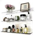 Clear Acrylic Floating Shelves No Drill No Damage Wall Mounted No Mess 4 Pack Renter Friendly for Bathroom Kitchen Bedroom Living Room Office Transparent Invisible Shelves With Easy Install