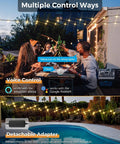 Smart Outdoor Patio Lights 50 Foot String Lights With 25 Dimmable G40 Globe Bulbs over patio area with app and voice control features