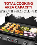 PD4001 4 Burner Propane Gas Griddle With Removable Cart That Converts To Tabletop In Seconds showing food cooking variety