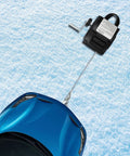 Rock Solid 12V Boat Winch With 300W Copper Motor attachment on a snowy surface, facilitating boat loading.