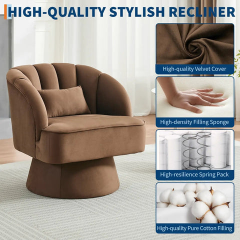 Cozy 360 Degree Swivel Barrel Accent Chair Set With Armrests Brown Modern Curved Back Upholstered Lounge Chairs For Living Room