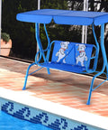 2 Seat Kids Patio Swing For Outdoor Fun And Chill With Adjustable Canopy And Safety Belt All Weather Waterproof Hanging Bench