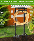 Heavy Duty Freestanding Garden Hose Holder With Stable Base And Tool Hooks, Rustproof Metal Hose Storage Stand, Black Finish