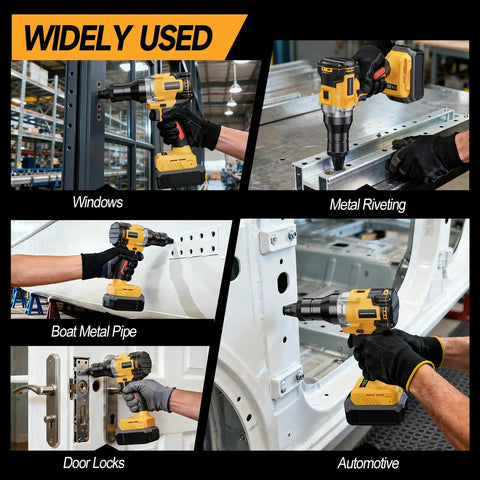 Cordless Rivet Nut Gun For 20V Max Batteries Tool Only in use on windows, metal riveting, boat pipes, door locks, automotive frames.