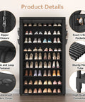 Knock Out Closet Chaos With This 10 Tier Tall Shoe Rack Featuring Dustproof Covers That Stores 40 Pairs Of Sneakers And Boots In One Sleek Vertical Organizer Made As A Straight Up Win For Any Entryway Or Dorm Room Needing Serious Organization Right Now. Close-up of shoe rack details including zipper close, fabric cover, and four side pockets.